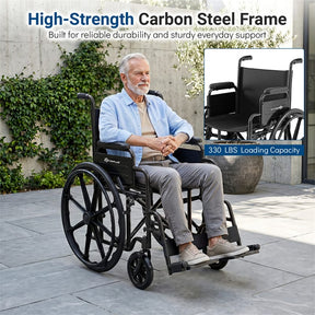 Lightweight Folding Wheelchair for Adults with Swing-Away Footrest & Desk Arm, Portable Travel Transport Wheelchair