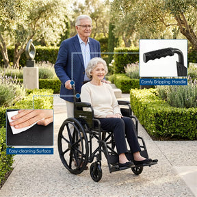 Lightweight Folding Wheelchair for Adults with Swing-Away Footrest & Desk Arm, Portable Travel Transport Wheelchair