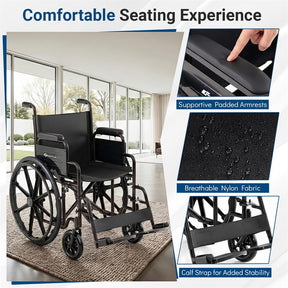 Lightweight Folding Wheelchair for Adults with Swing-Away Footrest & Desk Arm, Portable Travel Transport Wheelchair