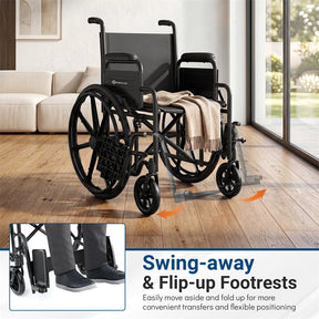 Lightweight Folding Wheelchair for Adults with Swing-Away Footrest & Desk Arm, Portable Travel Transport Wheelchair