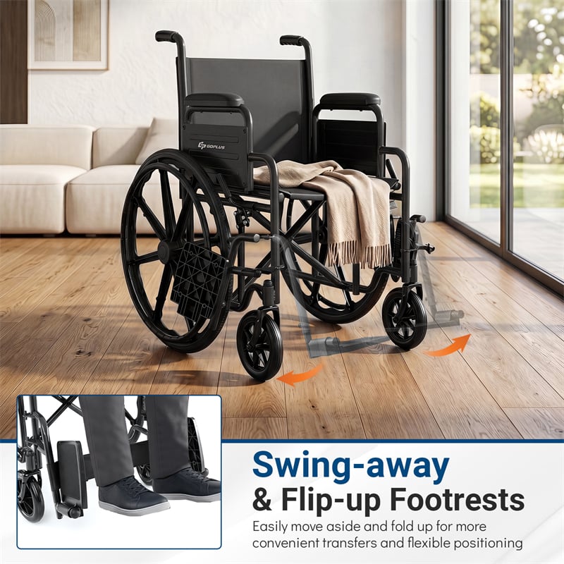 Lightweight Folding Wheelchair for Adults with Swing-Away Footrest & Desk Arm, Portable Travel Transport Wheelchair