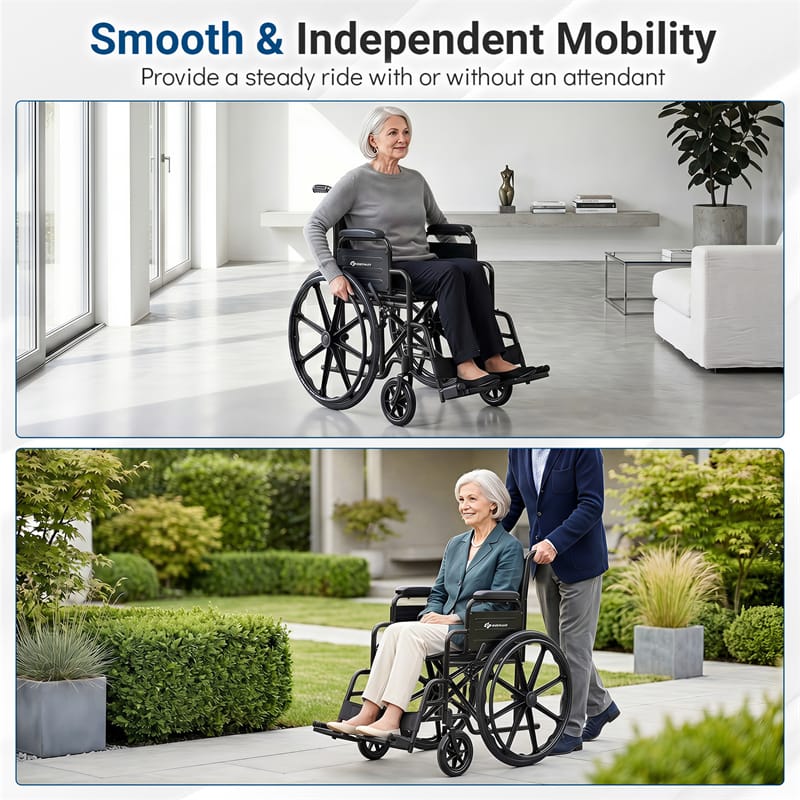 Lightweight Folding Wheelchair for Adults with Swing-Away Footrest & Desk Arm, Portable Travel Transport Wheelchair