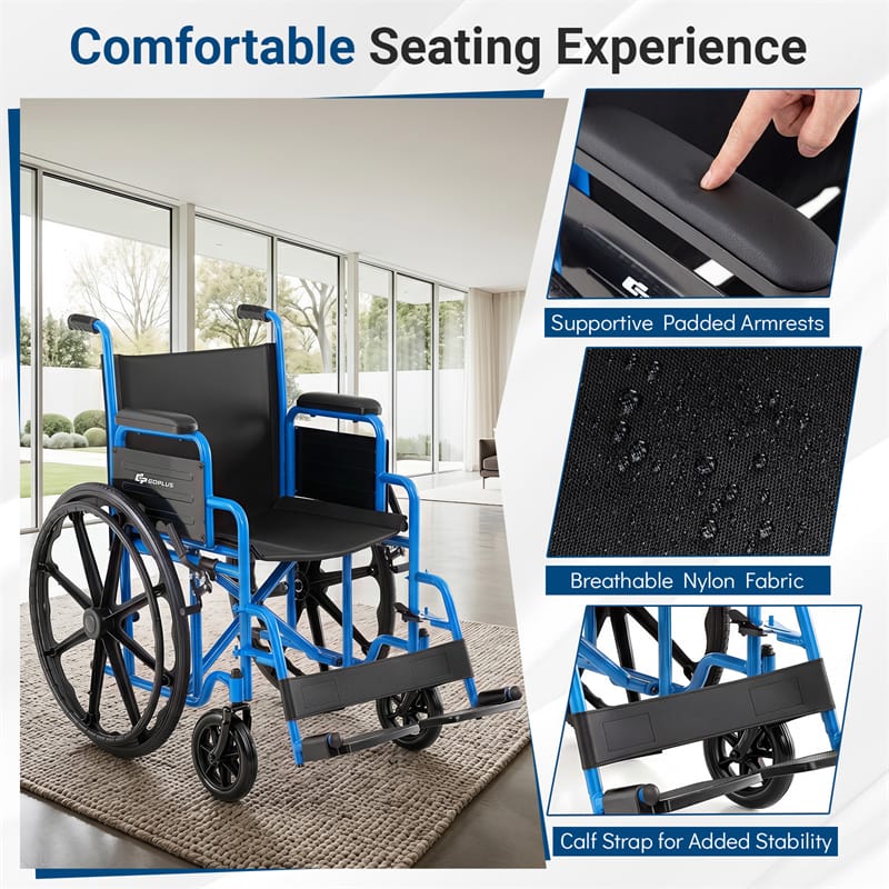 Lightweight Folding Wheelchair for Adults with Swing-Away Footrest & Desk Arm, Portable Travel Transport Wheelchair