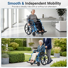 Lightweight Folding Wheelchair for Adults with Swing-Away Footrest & Desk Arm, Portable Travel Transport Wheelchair