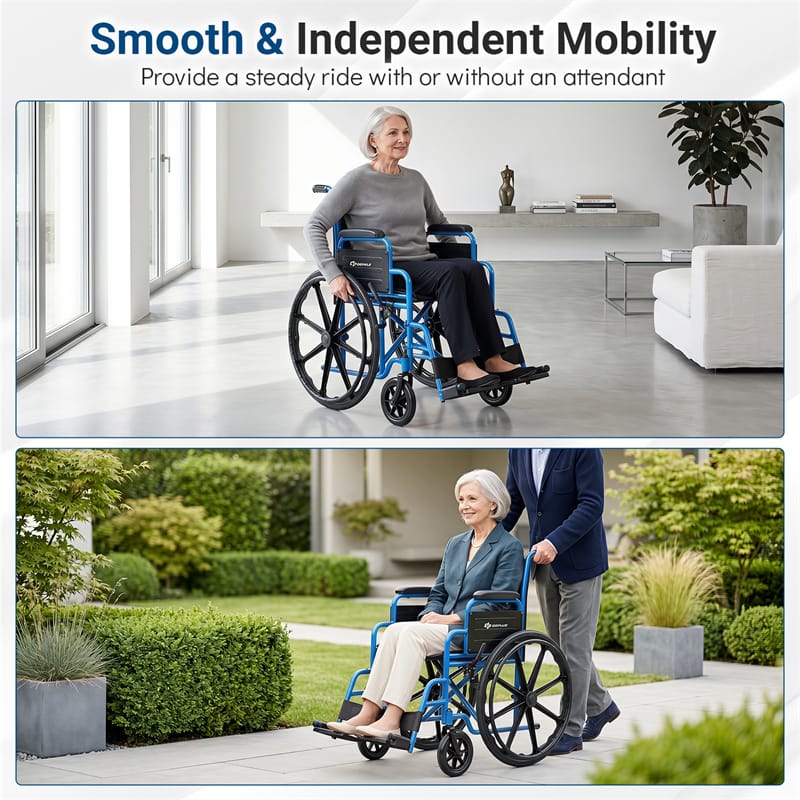 Lightweight Folding Wheelchair for Adults with Swing-Away Footrest & Desk Arm, Portable Travel Transport Wheelchair