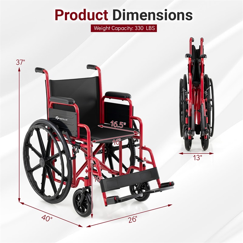 Lightweight Folding Wheelchair for Adults with Swing-Away Footrest & Desk Arm, Portable Travel Transport Wheelchair