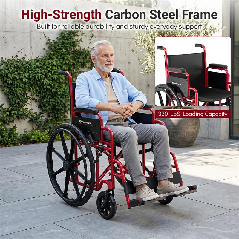 Lightweight Folding Wheelchair for Adults with Swing-Away Footrest & Desk Arm, Portable Travel Transport Wheelchair