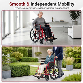 Lightweight Folding Wheelchair for Adults with Swing-Away Footrest & Desk Arm, Portable Travel Transport Wheelchair