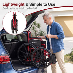 Lightweight Folding Wheelchair for Adults with Swing-Away Footrest & Desk Arm, Portable Travel Transport Wheelchair