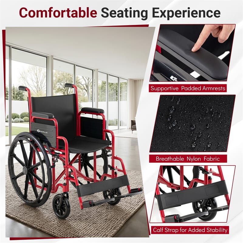 Lightweight Folding Wheelchair for Adults with Swing-Away Footrest & Desk Arm, Portable Travel Transport Wheelchair