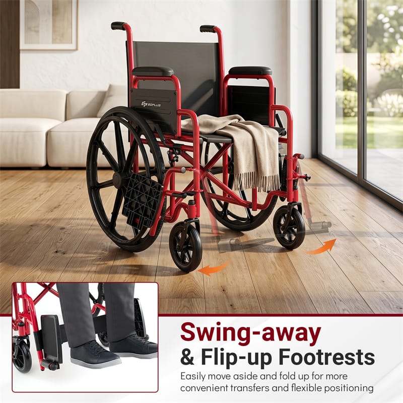 Lightweight Folding Wheelchair for Adults with Swing-Away Footrest & Desk Arm, Portable Travel Transport Wheelchair