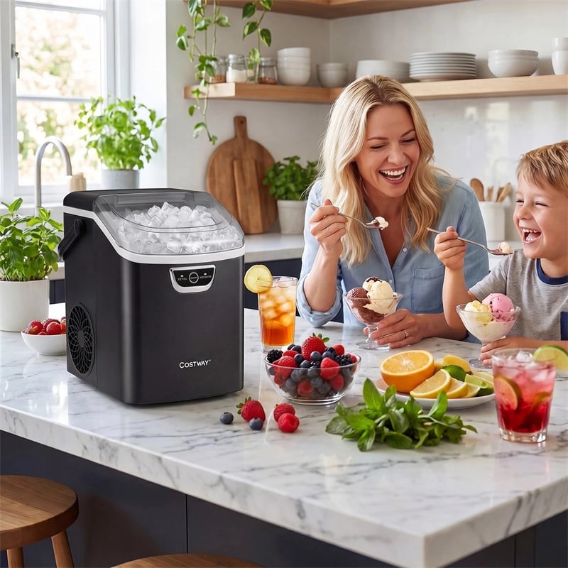 Nugget Ice Maker Countertop, 33lbs/Day Portable Sonic Ice Machine with Handle, 6 Min Fast Ice, Auto-Cleaning & Audible Alarm for Home Kitchen Office