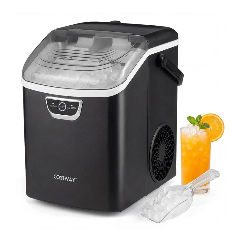 Nugget Ice Maker Countertop, 33lbs/Day Portable Sonic Ice Machine with Handle, 6 Min Fast Ice, Auto-Cleaning & Audible Alarm for Home Kitchen Office