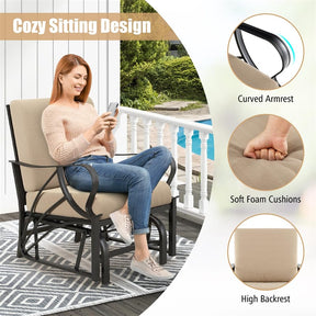 Patio Glider Chair with Thick Cushions Curved Armrest, Heavy Duty Metal Frame Single Person Outdoor Rocking Chair for Porch Garden Yard