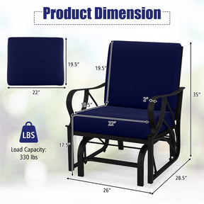 Patio Glider Chair with Thick Cushions Curved Armrest, Heavy Duty Metal Frame Single Person Outdoor Rocking Chair for Porch Garden Yard