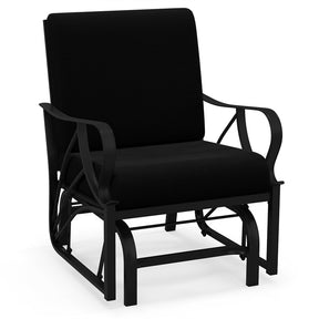 Patio Glider Chair with Thick Cushions Curved Armrest, Heavy Duty Metal Frame Single Person Outdoor Rocking Chair for Porch Garden Yard