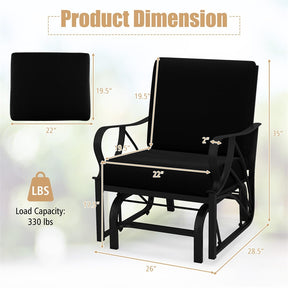 Patio Glider Chair with Thick Cushions Curved Armrest, Heavy Duty Metal Frame Single Person Outdoor Rocking Chair for Porch Garden Yard