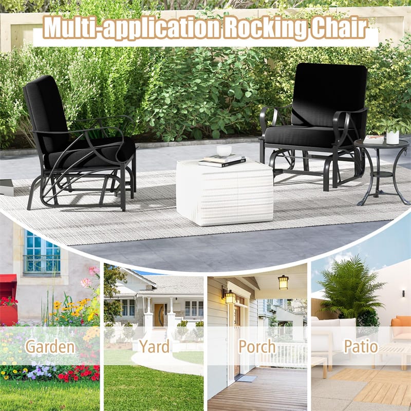 Patio Glider Chair with Thick Cushions Curved Armrest, Heavy Duty Metal Frame Single Person Outdoor Rocking Chair for Porch Garden Yard