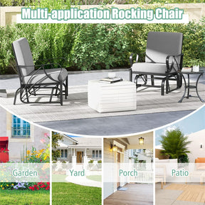 Patio Glider Chair with Thick Cushions Curved Armrest, Heavy Duty Metal Frame Single Person Outdoor Rocking Chair for Porch Garden Yard