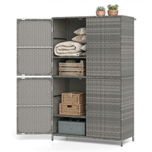 Outdoor PE Rattan Storage Cabinet, 4-Door Vertical Shed Organizer with Adjustable Shelves & Anti-Toppling Device for Patio Garden Backyard