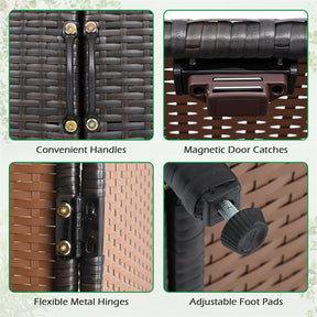 Outdoor PE Rattan Storage Cabinet, 4-Door Vertical Shed Organizer with Adjustable Shelves & Anti-Toppling Device for Patio Garden Backyard