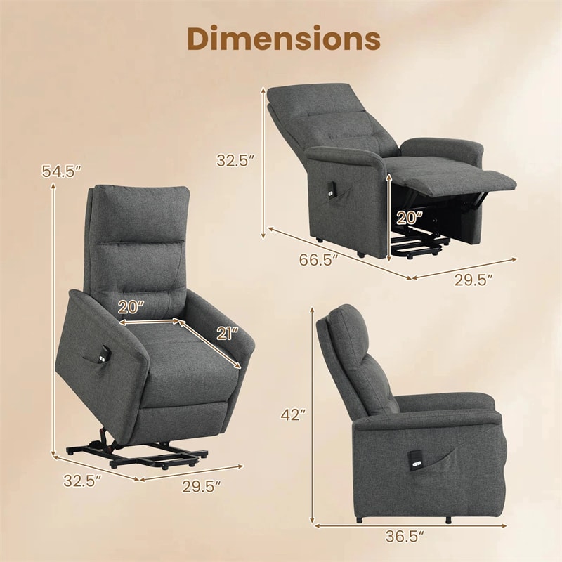 Power Lift Recliner Chair for Elderly, Electric Fabric Recliner Sofa with Remote Control, Side Storage Pocket & Retractable Footrest for Living Room