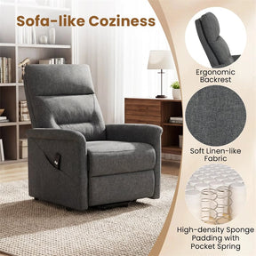 Power Lift Recliner Chair for Elderly, Electric Fabric Recliner Sofa with Remote Control, Side Storage Pocket & Retractable Footrest for Living Room