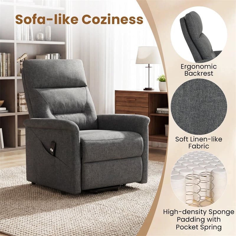 Power Lift Recliner Chair for Elderly, Electric Fabric Recliner Sofa with Remote Control, Side Storage Pocket & Retractable Footrest for Living Room