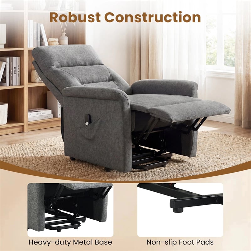Power Lift Recliner Chair for Elderly, Electric Fabric Recliner Sofa with Remote Control, Side Storage Pocket & Retractable Footrest for Living Room