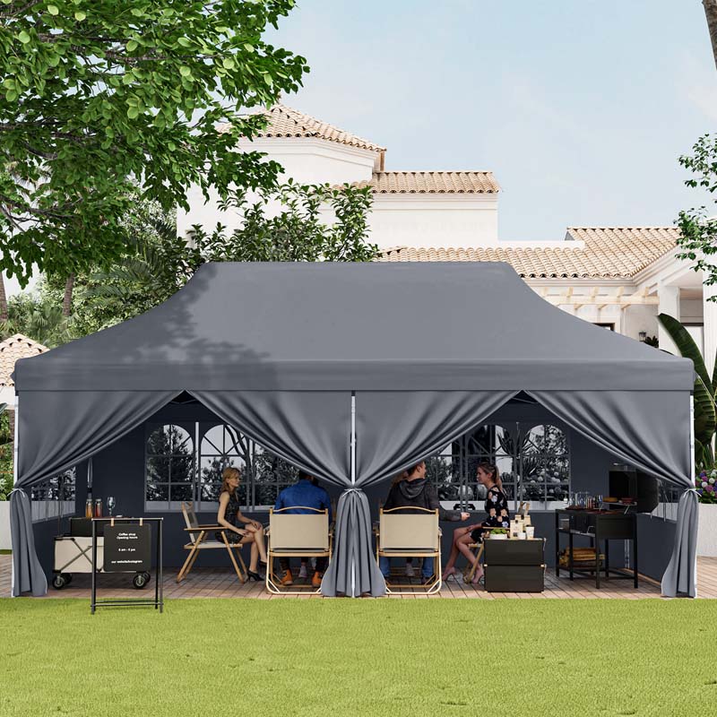 10 x 20 FT Instant Setup Pop Up Canopy w/6 Sidewalls Windows & Carrying Bag, Portable Outdoor Canopy Tent for Party Wedding