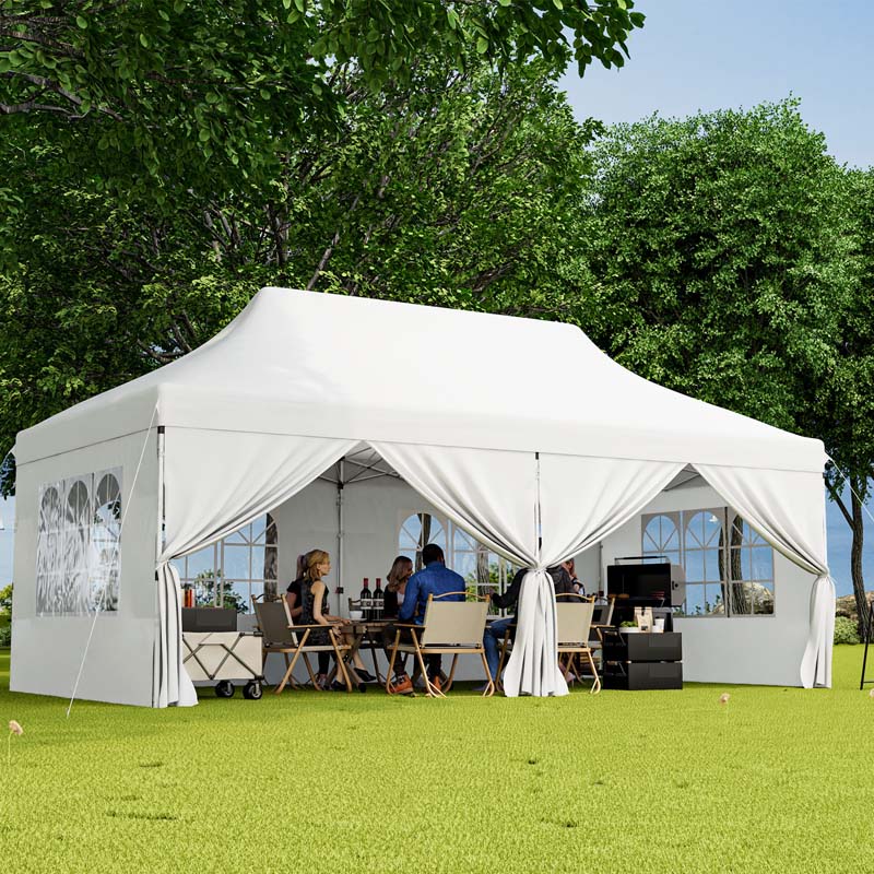 10 x 20 FT Instant Setup Pop Up Canopy w/6 Sidewalls Windows & Carrying Bag, Portable Outdoor Canopy Tent for Party Wedding