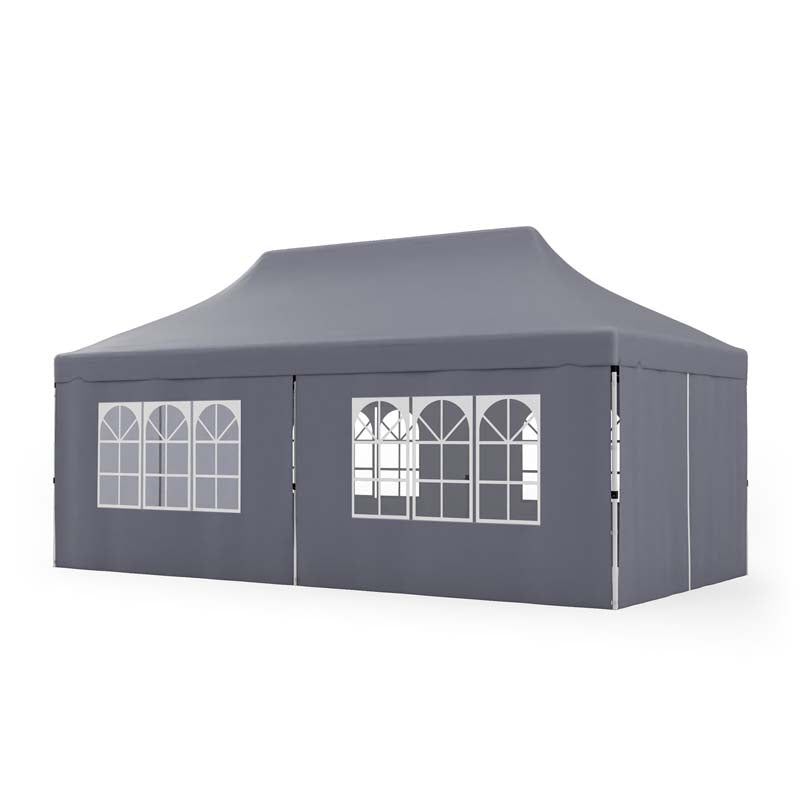 10 x 20 FT Instant Setup Pop Up Canopy w/6 Sidewalls Windows & Carrying Bag, Portable Outdoor Canopy Tent for Party Wedding