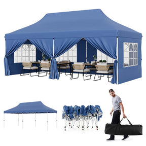 10 x 20 FT Instant Setup Pop Up Canopy w/6 Sidewalls Windows & Carrying Bag, Portable Outdoor Canopy Tent for Party Wedding