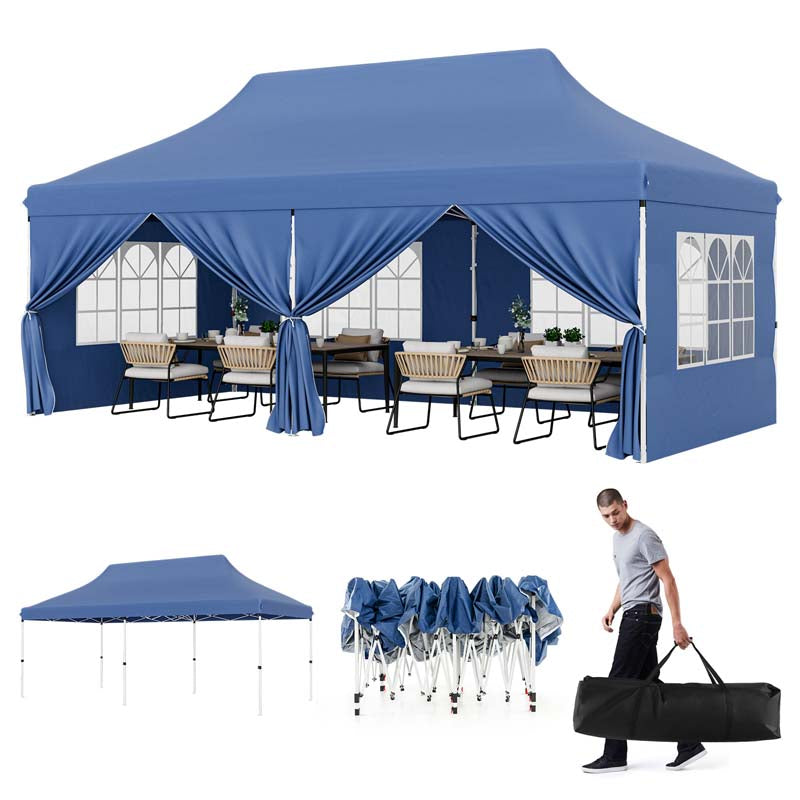 10 x 20 FT Instant Setup Pop Up Canopy w/6 Sidewalls Windows & Carrying Bag, Portable Outdoor Canopy Tent for Party Wedding