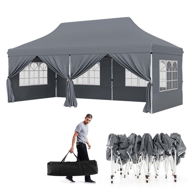 10 x 20 FT Instant Setup Pop Up Canopy w/6 Sidewalls Windows & Carrying Bag, Portable Outdoor Canopy Tent for Party Wedding