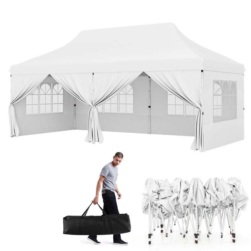 10 x 20 FT Instant Setup Pop Up Canopy w/6 Sidewalls Windows & Carrying Bag, Portable Outdoor Canopy Tent for Party Wedding