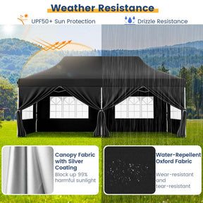 10 x 20 FT Instant Setup Pop Up Canopy w/6 Sidewalls Windows & Carrying Bag, Portable Outdoor Canopy Tent for Party Wedding