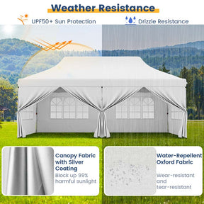 10 x 20 FT Instant Setup Pop Up Canopy w/6 Sidewalls Windows & Carrying Bag, Portable Outdoor Canopy Tent for Party Wedding