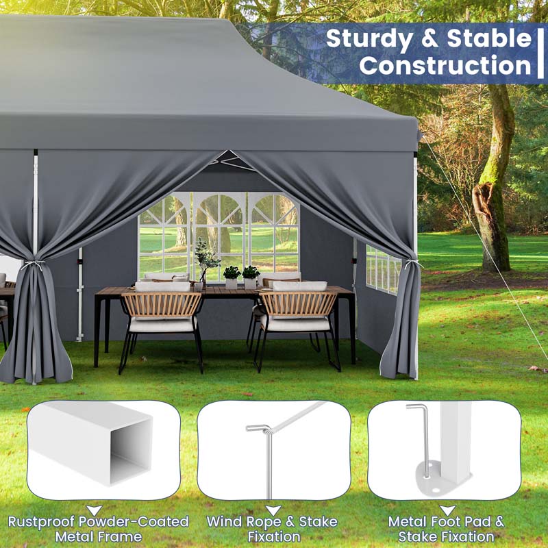 10 x 20 FT Instant Setup Pop Up Canopy w/6 Sidewalls Windows & Carrying Bag, Portable Outdoor Canopy Tent for Party Wedding