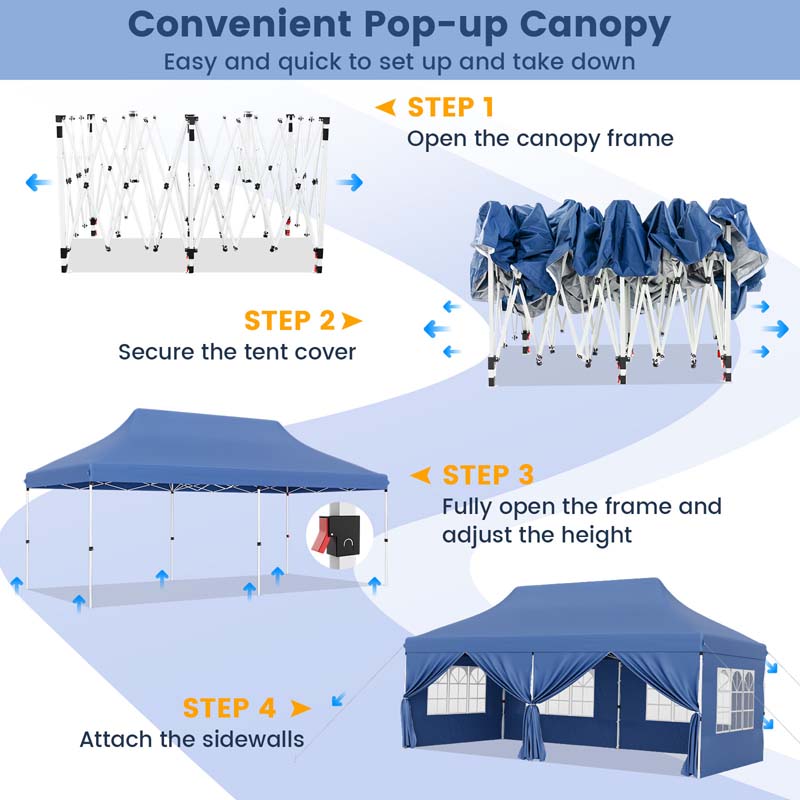 10 x 20 FT Instant Setup Pop Up Canopy w/6 Sidewalls Windows & Carrying Bag, Portable Outdoor Canopy Tent for Party Wedding