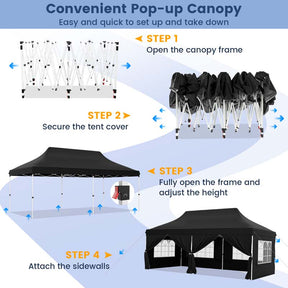 10 x 20 FT Instant Setup Pop Up Canopy w/6 Sidewalls Windows & Carrying Bag, Portable Outdoor Canopy Tent for Party Wedding