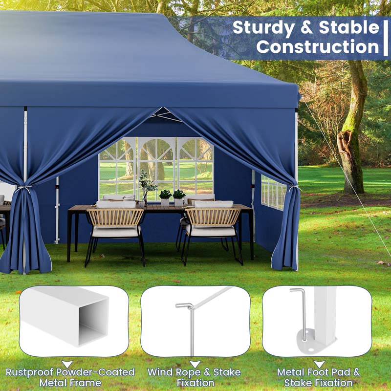 10 x 20 FT Instant Setup Pop Up Canopy w/6 Sidewalls Windows & Carrying Bag, Portable Outdoor Canopy Tent for Party Wedding