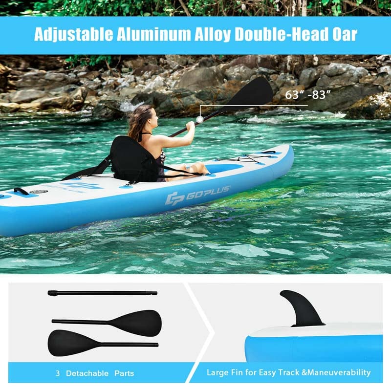 1-Person Inflatable Kayak for Touring & Fishing with Adjustable Aluminum Oars, 11FT Portable Recreational Rowboat Canoe Raft