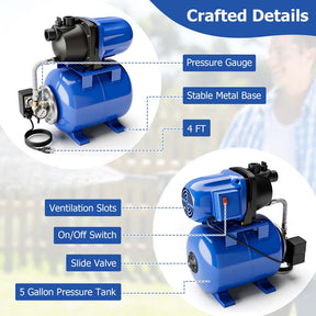 1200W 1.6HP Shallow Well Pump with Pressure Tank, 1000GPH Booster Water Pump Garden Farm Irrigation Jet Pump