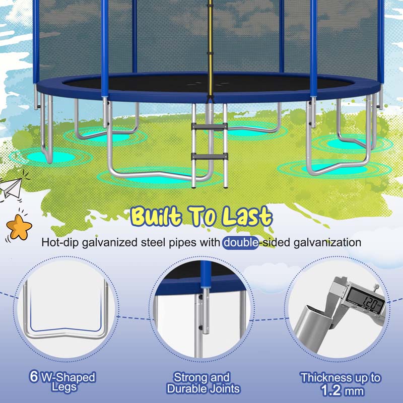12/14/15/16 FT ASTM Approved Outdoor Recreational Trampoline with Basketball Hoop & External Enclosure Net