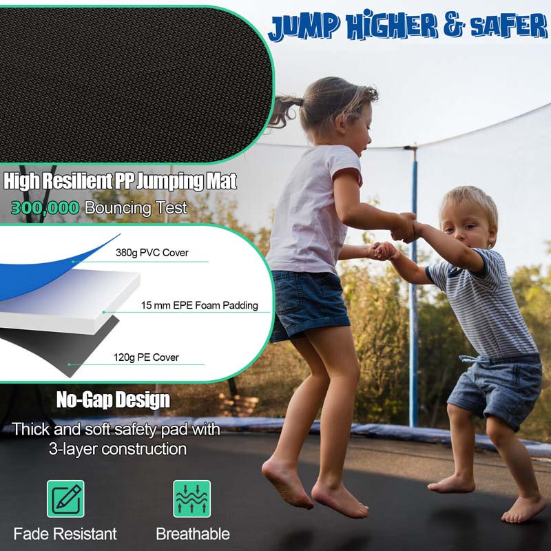 12/14/15/16 FT ASTM Approved Outdoor Recreational Trampoline with Basketball Hoop & Internal Enclosure Net