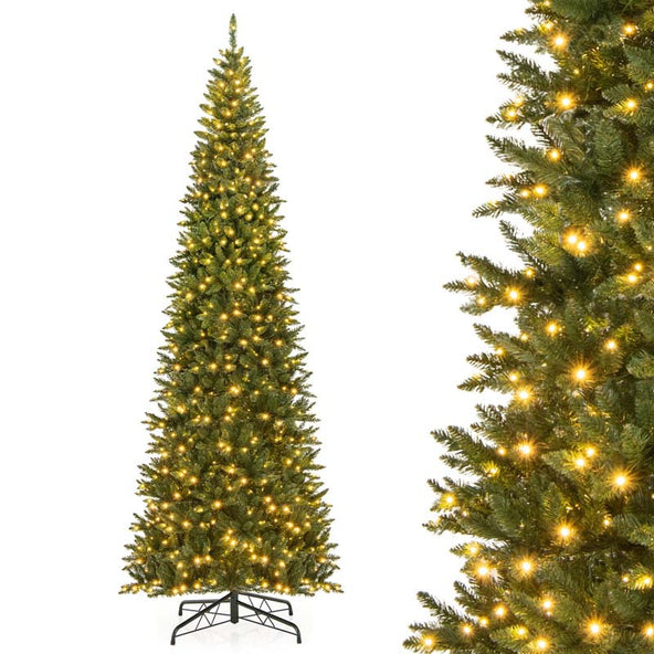 12 FT Pre-Lit Artificial Christmas Tree, Tall Hinged Xmas Tree with Quick Power Connector, 2125 Lush Branch Tips, 800 Warm White LED Lights