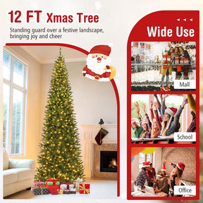 12 FT Pre-Lit Artificial Christmas Tree, Tall Hinged Xmas Tree with Quick Power Connector, 2125 Lush Branch Tips, 800 Warm White LED Lights