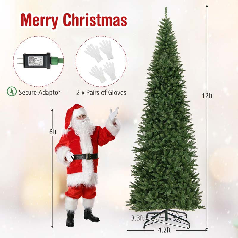 12 FT Pre-Lit Artificial Christmas Tree, Tall Hinged Xmas Tree with Quick Power Connector, 2125 Lush Branch Tips, 800 Warm White LED Lights