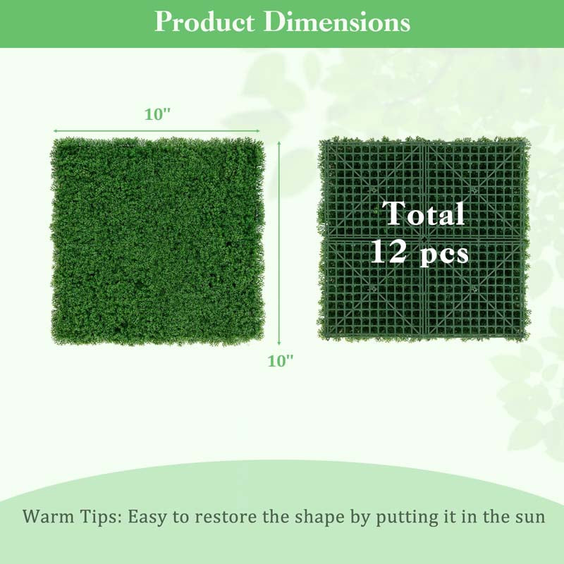 12Pcs 20" x 20" Faux Green Moss Panels, Artificial Grass Wall Panels w/X-shaped Structure, Greenery Wall Backdrop for Backyard Porch